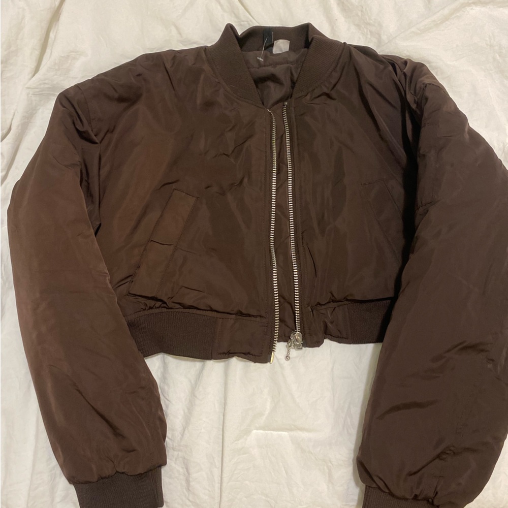 Brown cropped bomber jacket